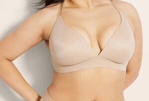 Soma Enbliss Luxe Plunge Bralette size M Beige Wireless Seamless Lightly Padded
